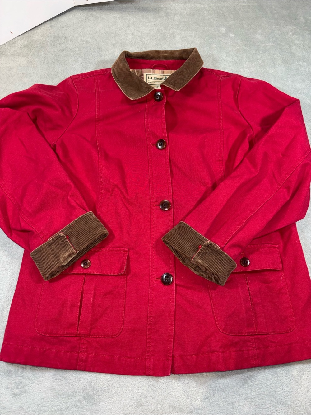 Vintage L.L. Bean Cotton Canvas Barn Coat Plaid Lined Red Large/XL